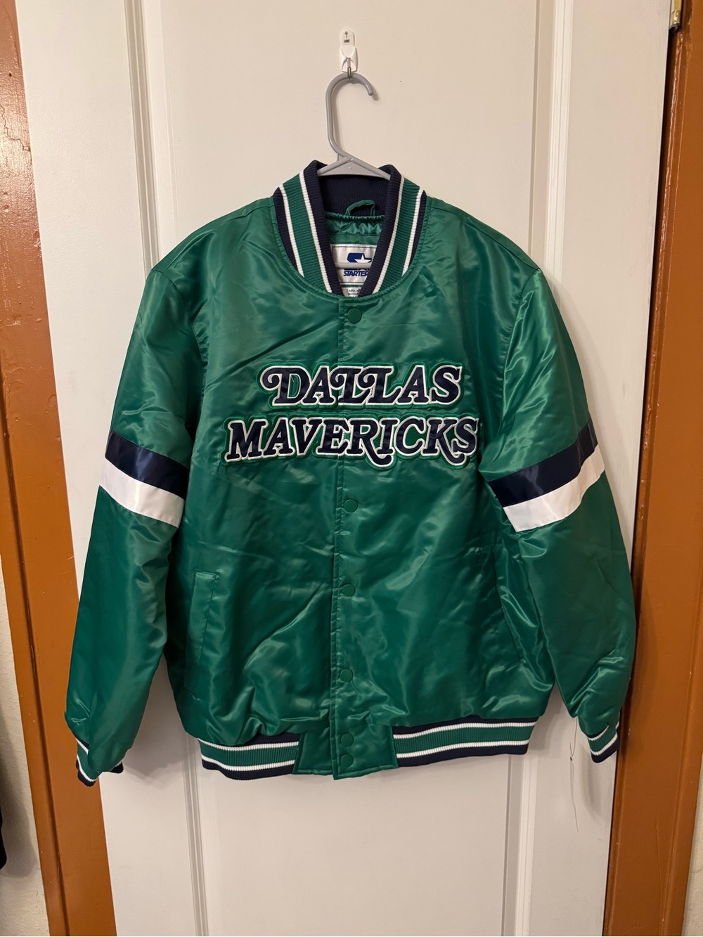 STARTER Green Dallas Mavericks Satin Bomber Jacket with Navy & White Accents